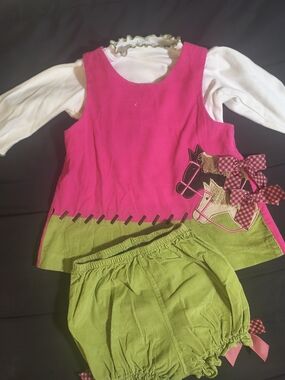 Girls Pink & Green Horse Jumper Costume Set